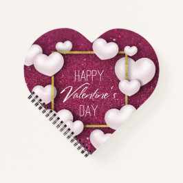 バレンタインデイホワイトハートグリッタースパイラルノート ノートブック