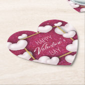 バレンタインデイホワイトハートグリッター紙コースター ペーパーコースター (アングル)