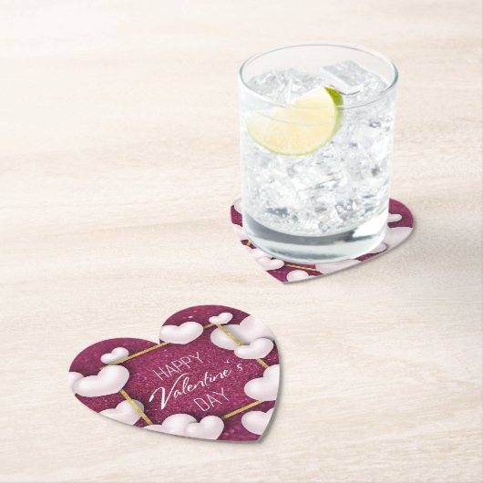 バレンタインデイホワイトハートグリッター紙コースター ペーパーコースター (インサイチュ)