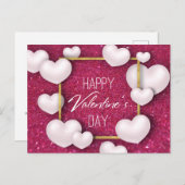 バレンタインデイホワイトハートグリッター – はがき シーズンポストカード (正面/裏面)