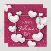 バレンタインデイホワイトハートグリッター – カード (正面/裏面)