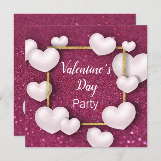 バレンタインデイホワイトハート-パーティの招待状 招待状 (正面/裏面)