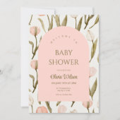 バレンタインデイライトピンクフローラベビーガールシャワー 招待状 (正面)