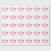 バレンタインデイラブスクリプトハート赤白 ラッピングペーパー (フラット)