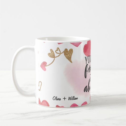 バレンタインデイラブピンクと赤キャンディハート コーヒーマグカップ (左)