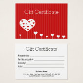 バレンタインデイラブルレッドホワイトハートギフトカード (正面&裏面)