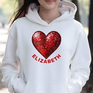 バレンタインデイラブ赤いハートブラックホワイトカスタム パーカ