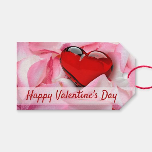 バレンタインデイレッドグラスハートバラ花びら ギフトタグ (正面(横))