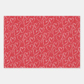 バレンタインデイレッドホワイトグリッターハートトレンディー ラッピングペーパーシート (正面2)