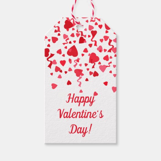バレンタインデイレッド紙吹雪ハート パーソナライズされた ギフトタグ (正面)