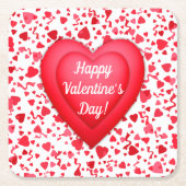 バレンタインデイレッド紙吹雪ハート パーソナライズされた スクエアペーパーコースター (正面)
