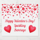バレンタインデイレッド紙吹雪ハート パーソナライズされた スパークリングワインラベル (シングルラベル)