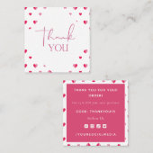 バレンタインデイロマンチックピンク赤いハートサンキュー スクエア名刺 (正面/裏面)