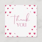 バレンタインデイロマンチックピンク赤いハートサンキュー スクエア名刺 (正面)