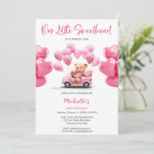 バレンタインデイースウィートピンクハートテディベア 招待状 (スタンド正面)