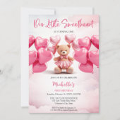 バレンタインデイースウィートピンクハートテディベア 招待状 (正面)