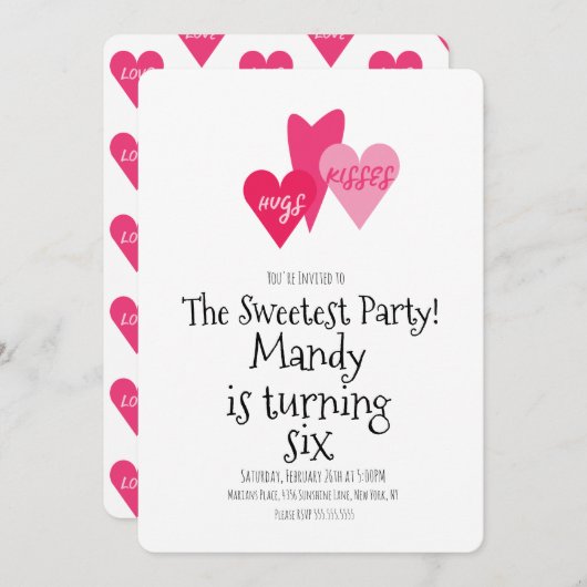 バレンタインデイXOXOハグキスハートパーティー 招待状 (正面/裏面)