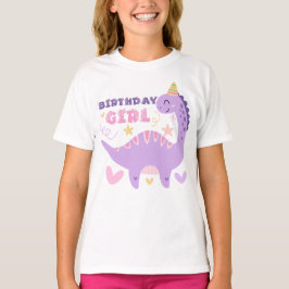 バレンタインデザインの可愛い紫色の恐竜パステルカラーの誕生日ガール Tシャツ