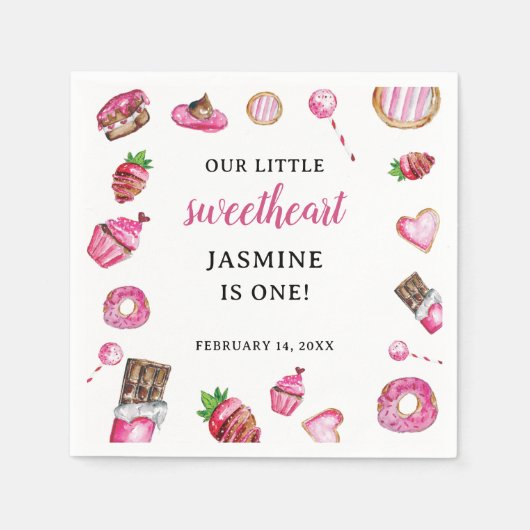 バレンタインデザート小さな恋人誕生日かわいい スタンダードカクテルナプキン (正面)