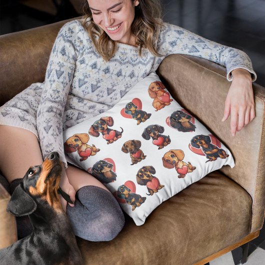 バレンタインデックシュント水の色の犬ハート クッション