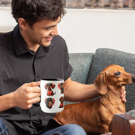 バレンタインデックシュント水の色の犬ハート マグカップ