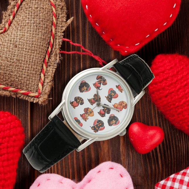 バレンタインデックシュント犬のハート 腕時計 (Valentine Dachshund dog heart Watch)