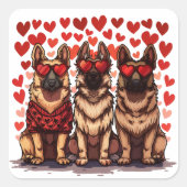 バレンタインデドイツ羊飼い犬 スクエアシール (正面)