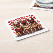 バレンタインデドイツ羊飼い犬 スクエアペーパーコースター (アングル)