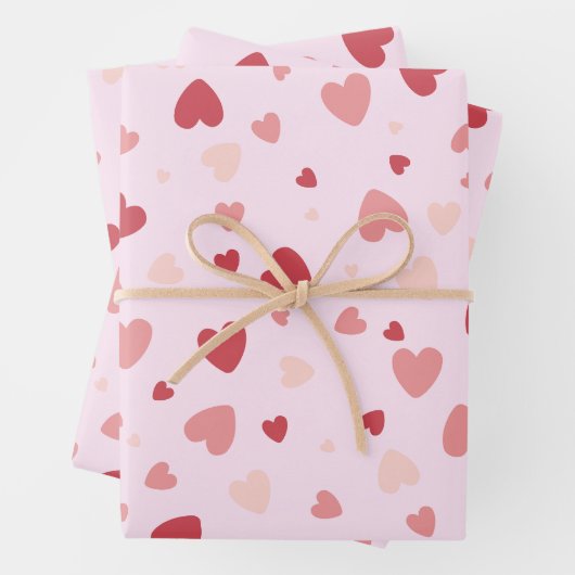 バレンタインデパステルレッド&ピンクハート ラッピングペーパーシート (インサイチュ)