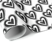 バレンタインデラッピング紙ブラック&ホワイトハート ラッピングペーパー (ロールコーナー)