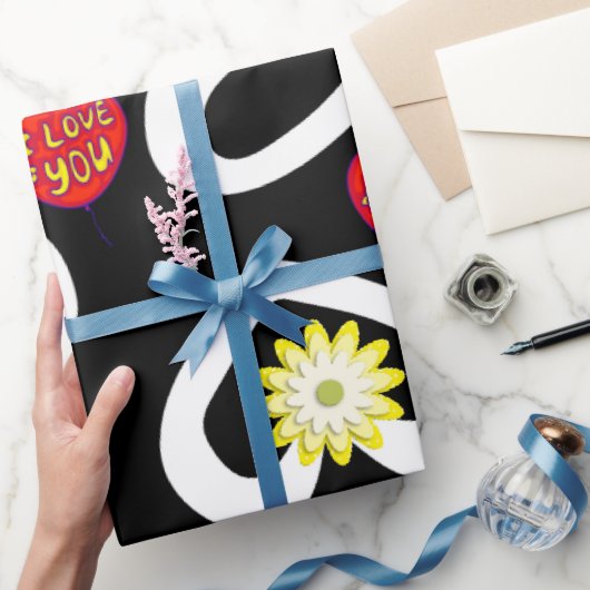 バレンタインデラッピング紙ブラック ラッピングペーパー (ギフト)