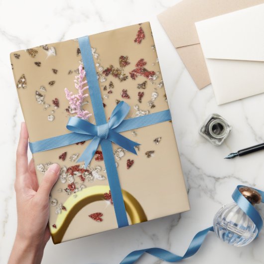 バレンタインデラッピング紙金ゴールドハート ラッピングペーパー (ギフト)