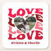 バレンタインデラブカップルカスタムフォトドリンク スクエアペーパーコースター (正面)