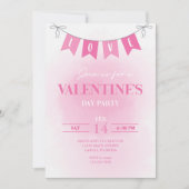 バレンタインデラブバナーピンクウォーターカラーパーティー 招待状 (正面)
