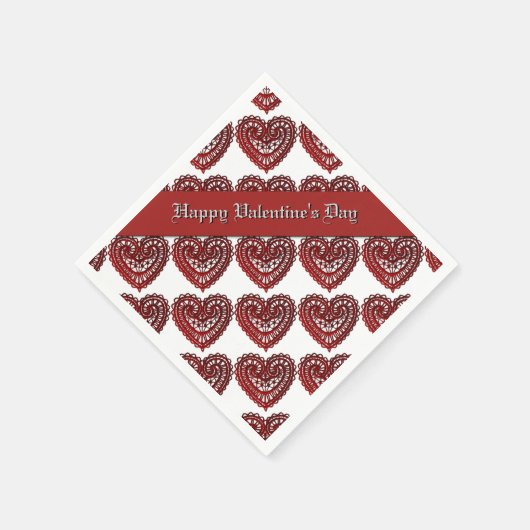 バレンタインデレッドレースハートパターンナプキンス スタンダードカクテルナプキン (角)