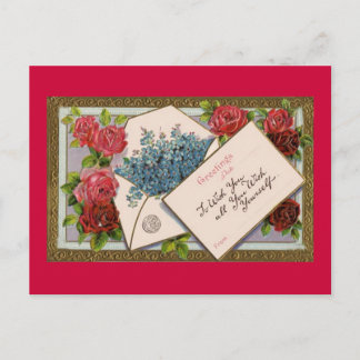 バレンタインデロマンチック赤いバラのカード シーズンポストカード