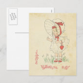 バレンタインデーあいさつヴィンテージかわいい女の子ハート シーズンポストカード (正面/裏面)