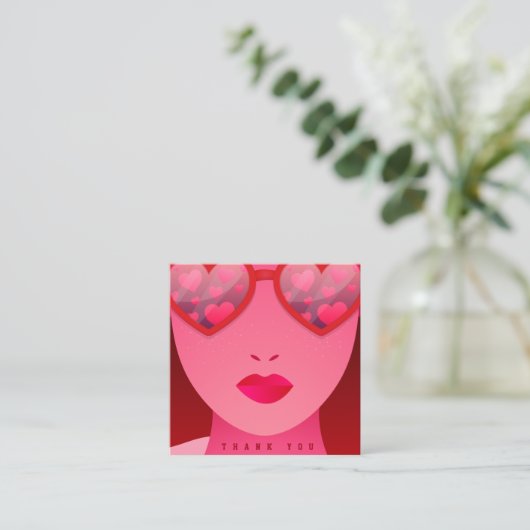 バレンタインデーありがとう赤い女の子ハート眼鏡 スクエア名刺 (スタンド正面)