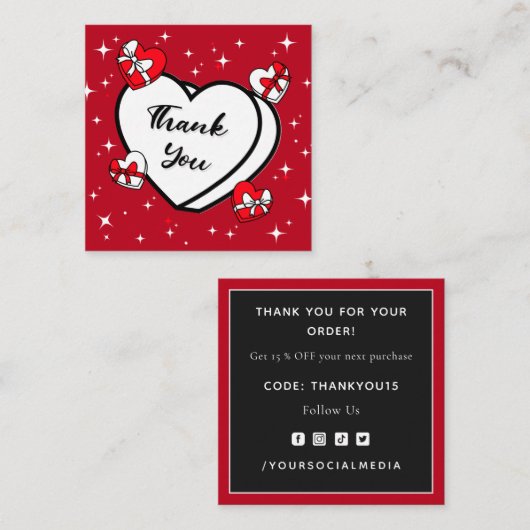 バレンタインデーありがとう赤すごい輝く愛 スクエア名刺 (正面/裏面)