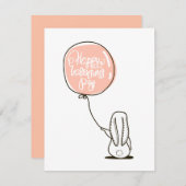 バレンタインデーおめでとう。かわいいウサギ。ピンクの桃の子供 シーズンカード (正面/裏面)