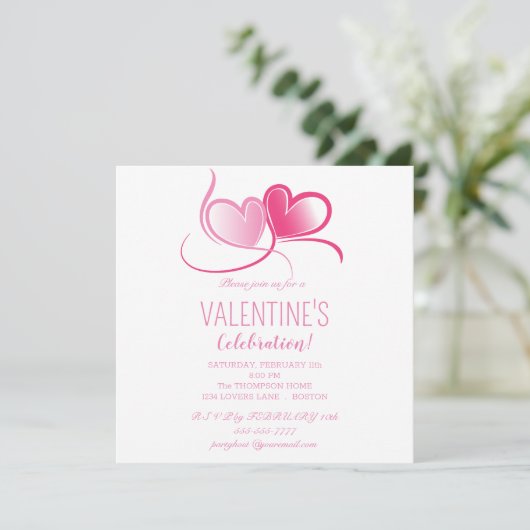バレンタインデーおめでとう、かわいいピンクのハートたち、 招待 招待状 (スタンド正面)