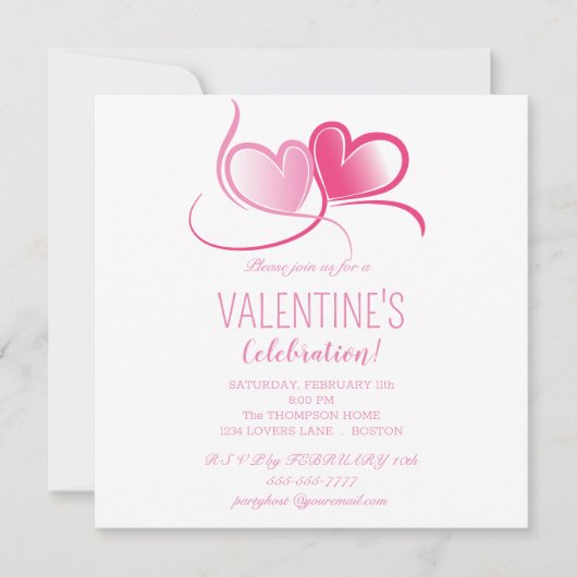 バレンタインデーおめでとう、かわいいピンクのハートたち、 招待 招待状 (正面)