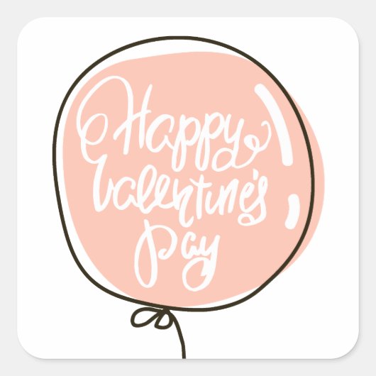 バレンタインデーおめでとう。かわいいピンク色のバルーン。モダン スクエアシール (正面)