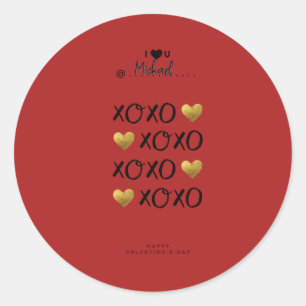 「バレンタインデーおめでとう」ゴールドハート XOXO 赤 ラウンドシール