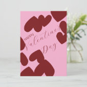 バレンタインデーおめでとう – ピンクの背景にワインレッドのハート シーズンカード (スタンド正面)