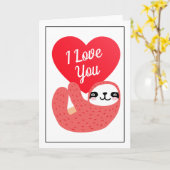 バレンタインデーおめでとう | 愛してる かわいいナマケモノ カード (黄色い花)