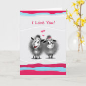 バレンタインデーおめでとう！愛してる！かわいい羊 カード (黄色い花)