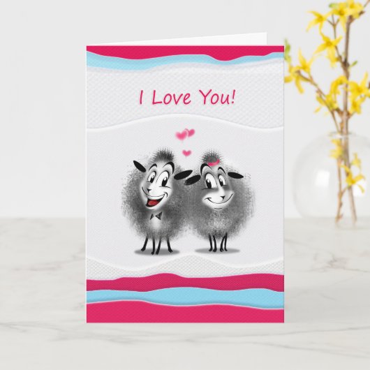 バレンタインデーおめでとう！愛してる！かわいい羊 カード (黄色い花)