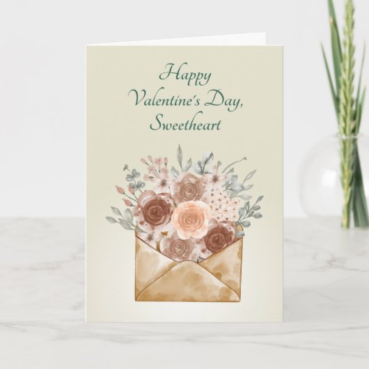"バレンタインデーおめでとう、愛する人" エレガントな花のデザイン シーズンカード (正面)
