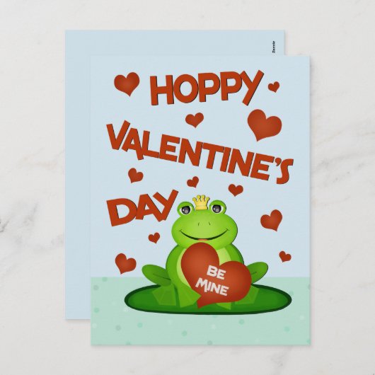 バレンタインデーおもしろいかわいいカエル王子 シーズンポストカード (正面/裏面)